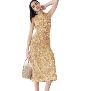 J. Crew Collection Smocked Cross-Back Dress in Medallion Floral In Size 4